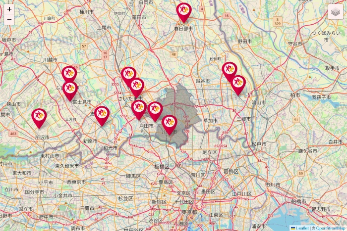 埼玉県のルネサンスの店舗地図