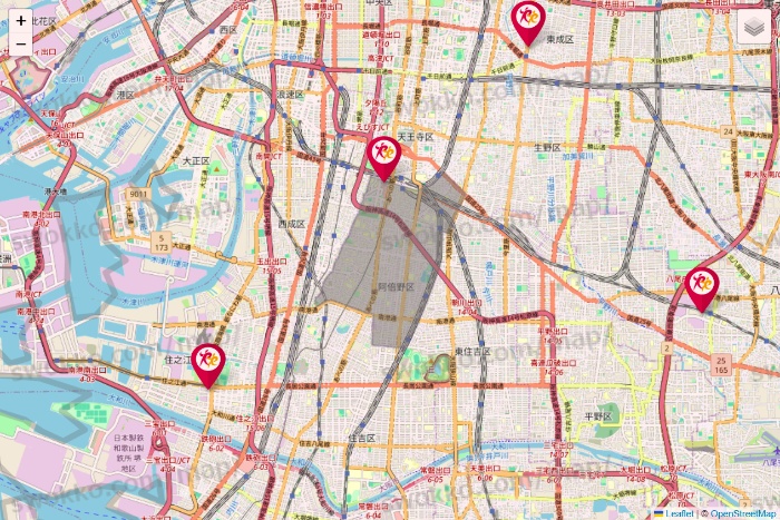 大阪府のルネサンスの店舗地図