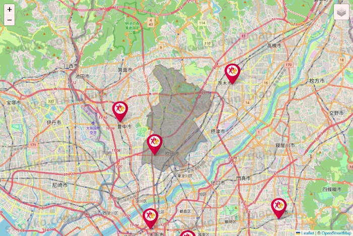 大阪府のルネサンスの店舗地図