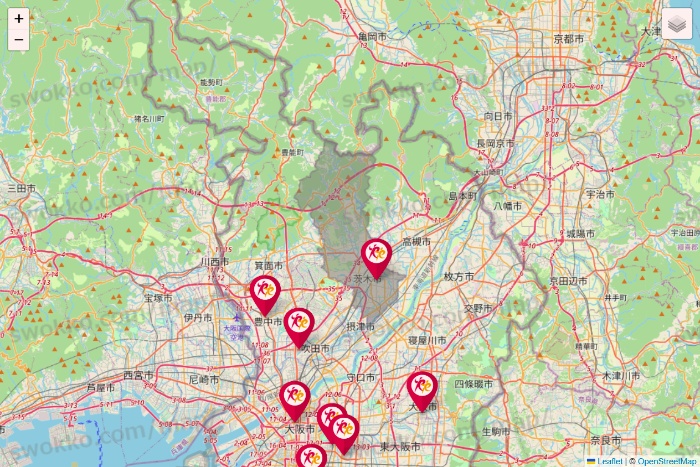 大阪府のルネサンスの店舗地図