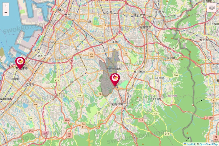 大阪府のルネサンスの店舗地図