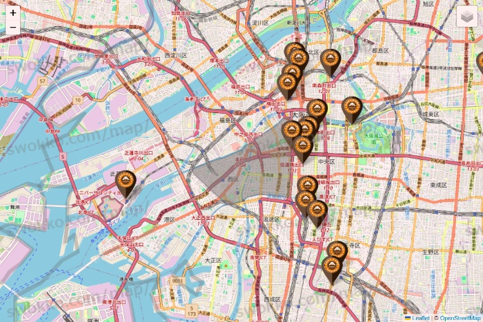 大阪府のサンマルクカフェの店舗地図