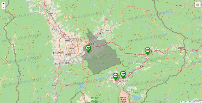 山梨県のセイムス系の店舗地図