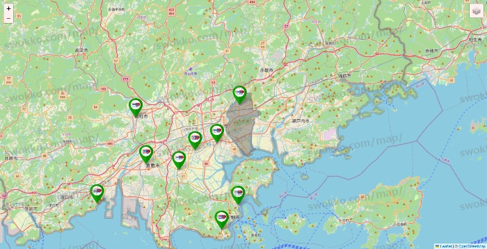 岡山県のセイムス系の店舗地図