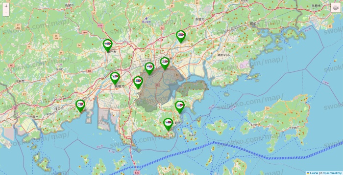 岡山県のセイムス系の店舗地図