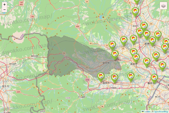群馬県のSeria（セリア）の店舗地図