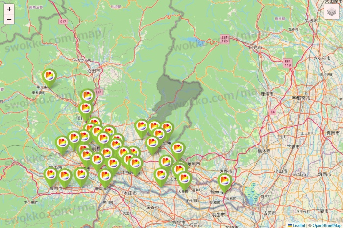 群馬県のSeria（セリア）の店舗地図