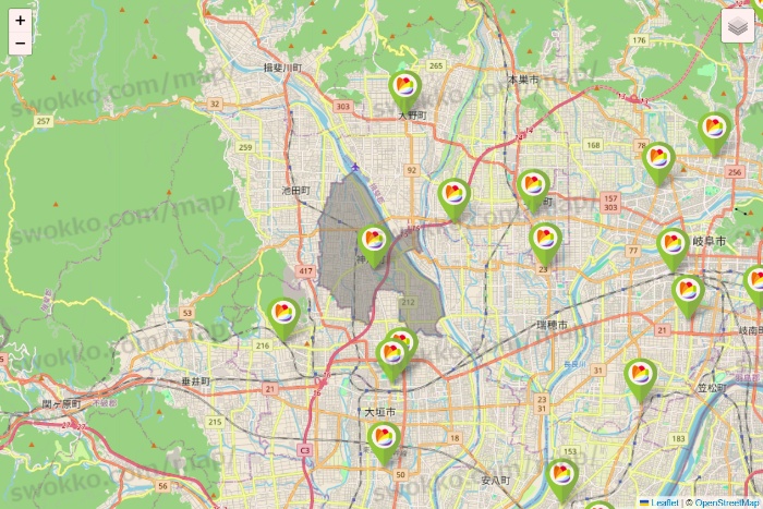 岐阜県のSeria（セリア）の店舗地図