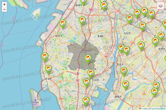 愛知県のSeria（セリア）の店舗地図