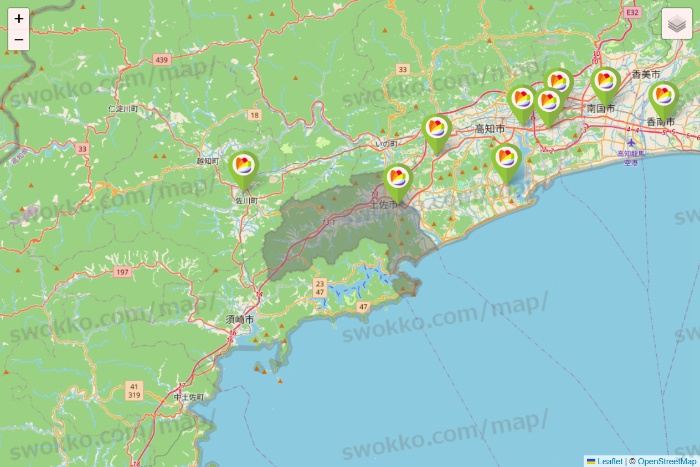 高知県のSeria（セリア）の店舗地図
