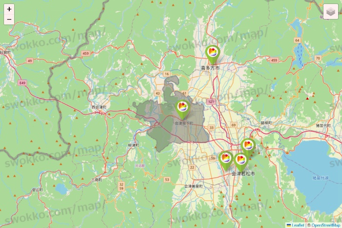 福島県のSeria（セリア）の店舗地図