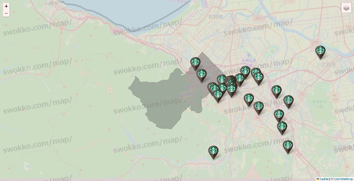 北海道のスターバックスの店舗地図