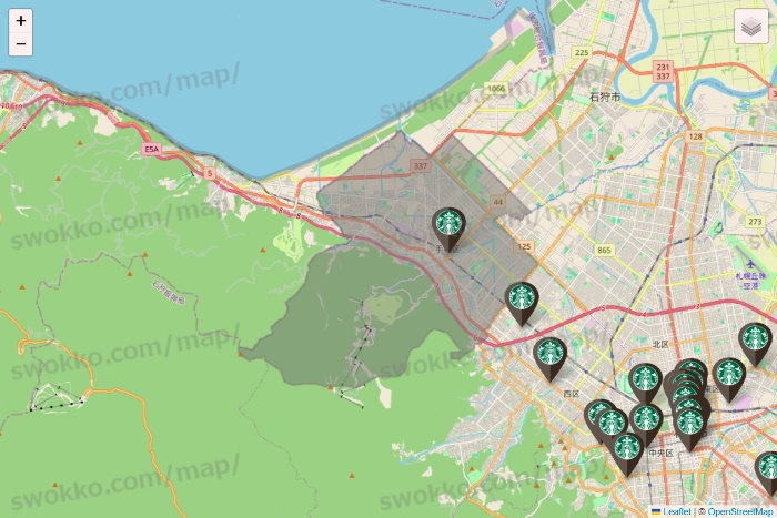 北海道のスターバックスの店舗地図