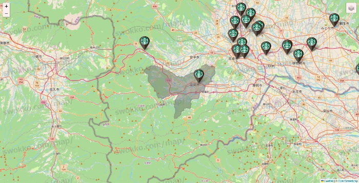 群馬県のスターバックスの店舗地図