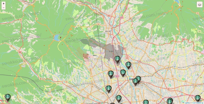 群馬県のスターバックスの店舗地図