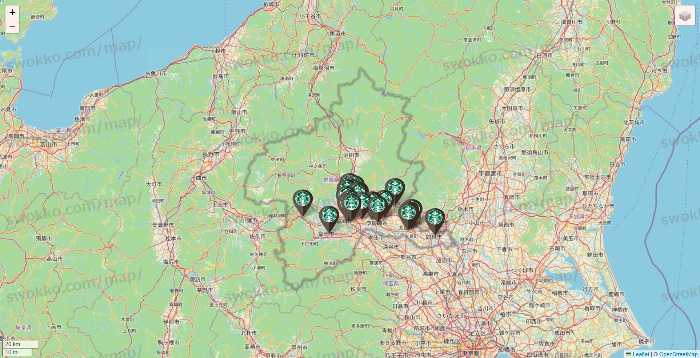 群馬県のスターバックスの店舗地図