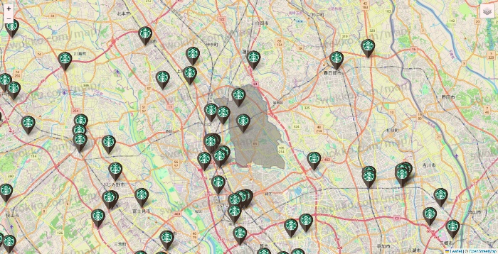 埼玉県のスターバックスの店舗地図