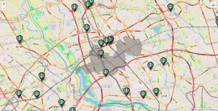 埼玉県のスターバックスの店舗地図