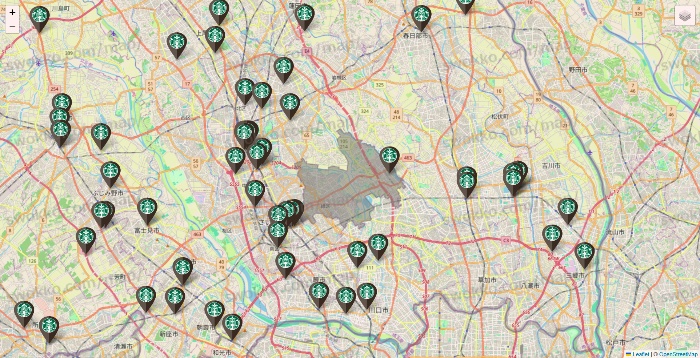 埼玉県のスターバックスの店舗地図