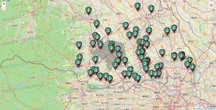 埼玉県のスターバックスの店舗地図
