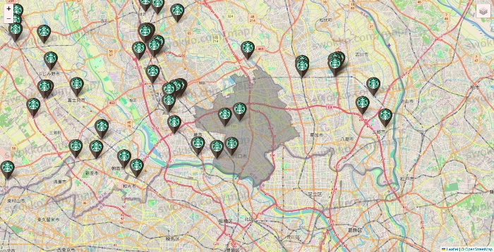 埼玉県のスターバックスの店舗地図