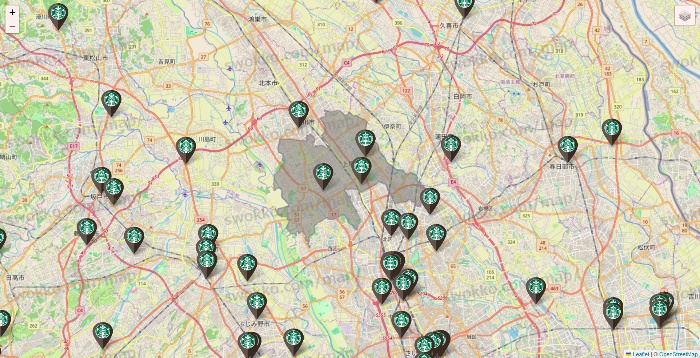 埼玉県のスターバックスの店舗地図