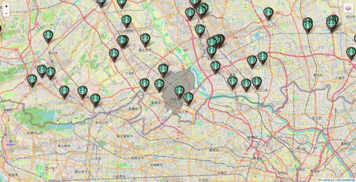 埼玉県のスターバックスの店舗地図