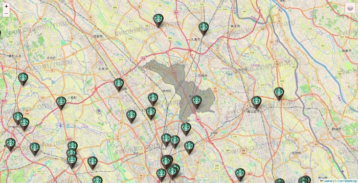埼玉県のスターバックスの店舗地図