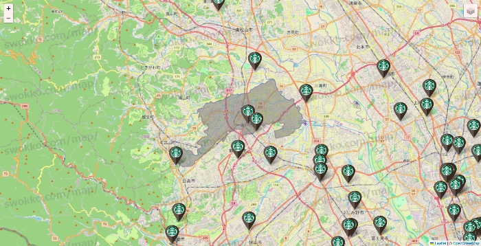 埼玉県のスターバックスの店舗地図