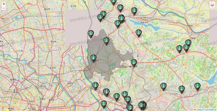 千葉県のスターバックスの店舗地図
