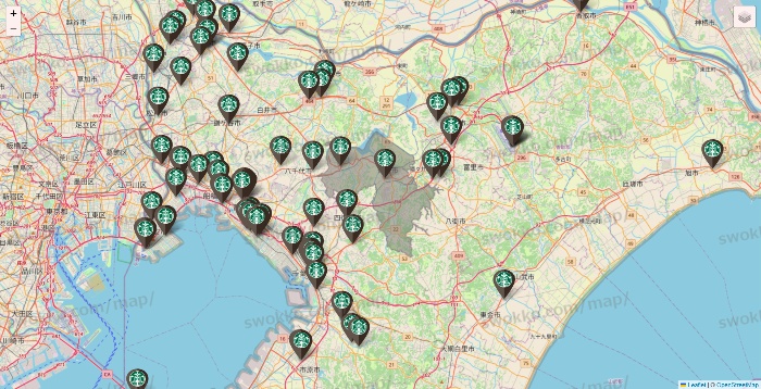 千葉県のスターバックスの店舗地図