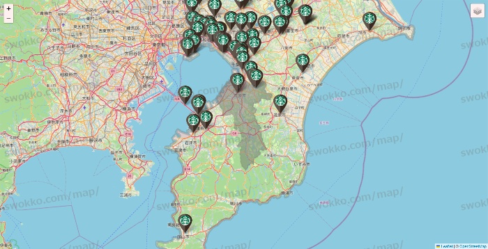 千葉県のスターバックスの店舗地図