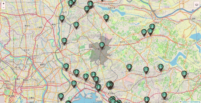 千葉県のスターバックスの店舗地図