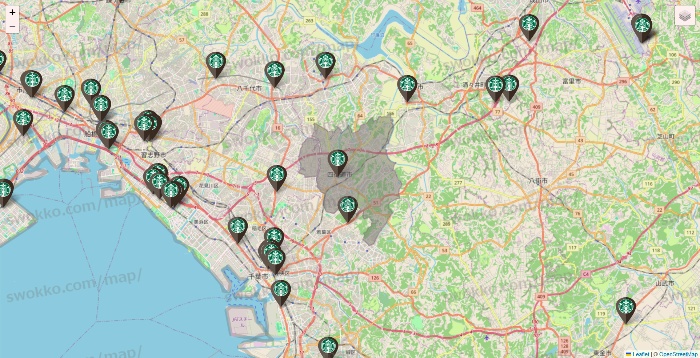 千葉県のスターバックスの店舗地図