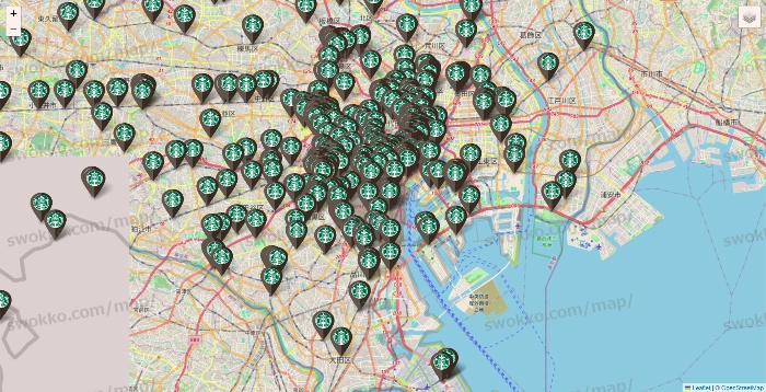 東京都のスターバックスの店舗地図