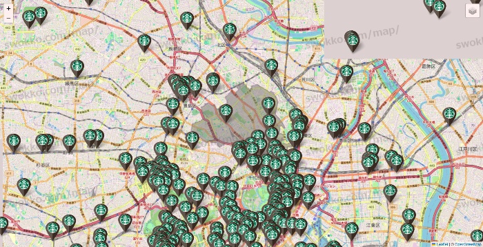 東京都のスターバックスの店舗地図