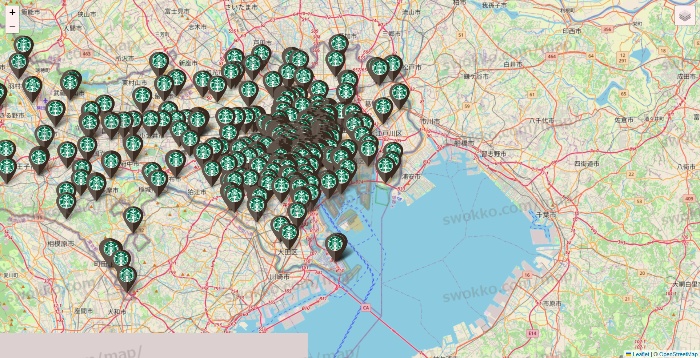 東京都のスターバックスの店舗地図