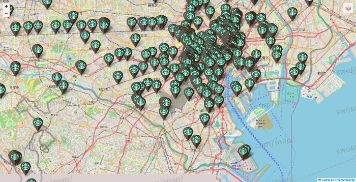 東京都のスターバックスの店舗地図