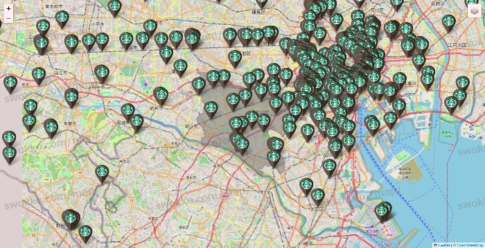 東京都のスターバックスの店舗地図
