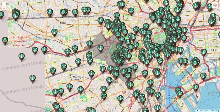 東京都のスターバックスの店舗地図