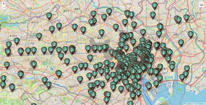 東京都のスターバックスの店舗地図