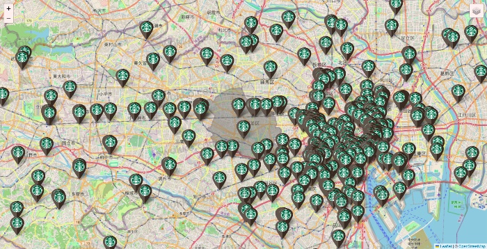 東京都のスターバックスの店舗地図