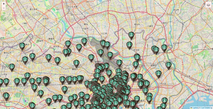 東京都のスターバックスの店舗地図