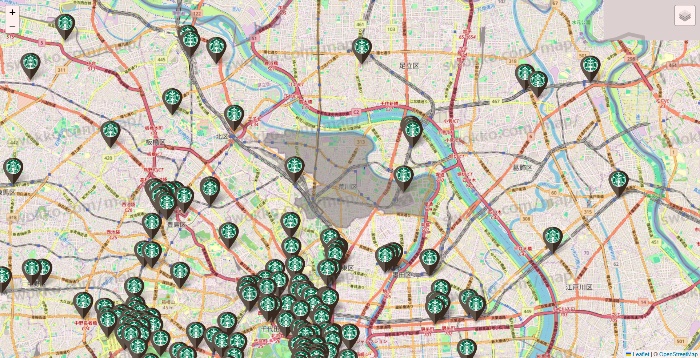 東京都のスターバックスの店舗地図