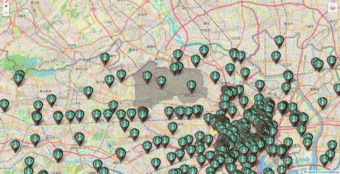 東京都のスターバックスの店舗地図