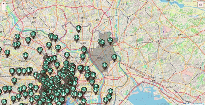 東京都のスターバックスの店舗地図