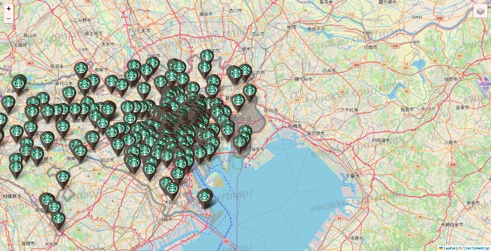 東京都のスターバックスの店舗地図