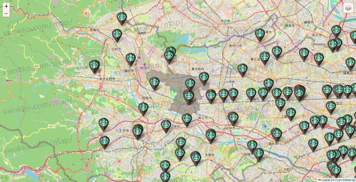東京都のスターバックスの店舗地図