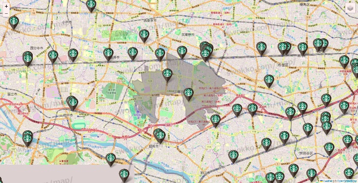 東京都のスターバックスの店舗地図