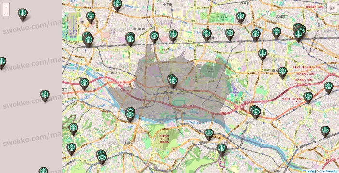 東京都のスターバックスの店舗地図